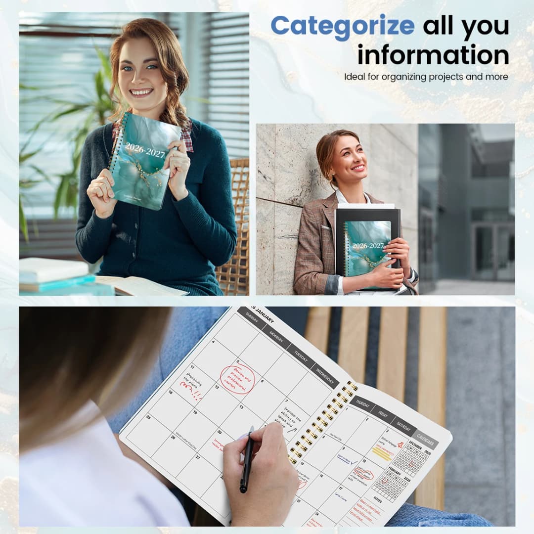 مخطط أسبوعي وشهري A5 لعام 2026-2027، منظم حلزوني مع التقويم والملاحظات، لوازم مدرسية ومكتبية - 6