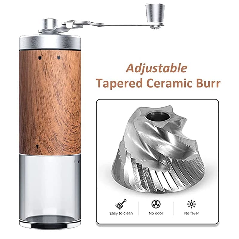 1PCS Coffee Bean Grinder Portable Wood Grain Stainless Steel Crank Hand Hand Coffee Grinder Kitchen Tool Grinder - 2