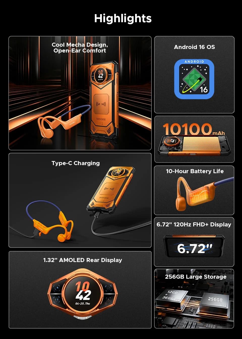 هاتف DOOGEE S200 5G المتين بشاشة 6.72 بوصة بمعدل تحديث 120 هرتز وذاكرة رام 12 جيجابايت وذاكرة تخزين 256 جيجابايت وكاميرا رئيسية بدقة 100 ميجابكسل مع تقنية الذكاء الاصطناعي وبطارية 10100 مللي أمبير ونظام أندرويد 14 وتقنية NFC - 2