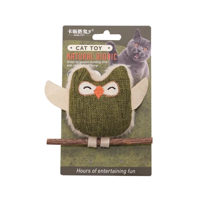 لعبة بومة مهدئة للقطط مع نعناع بري وأضراس خشبية، تنظيف الأسنان، مقاومة للعض، مستلزمات الحيوانات الأليفة - 6