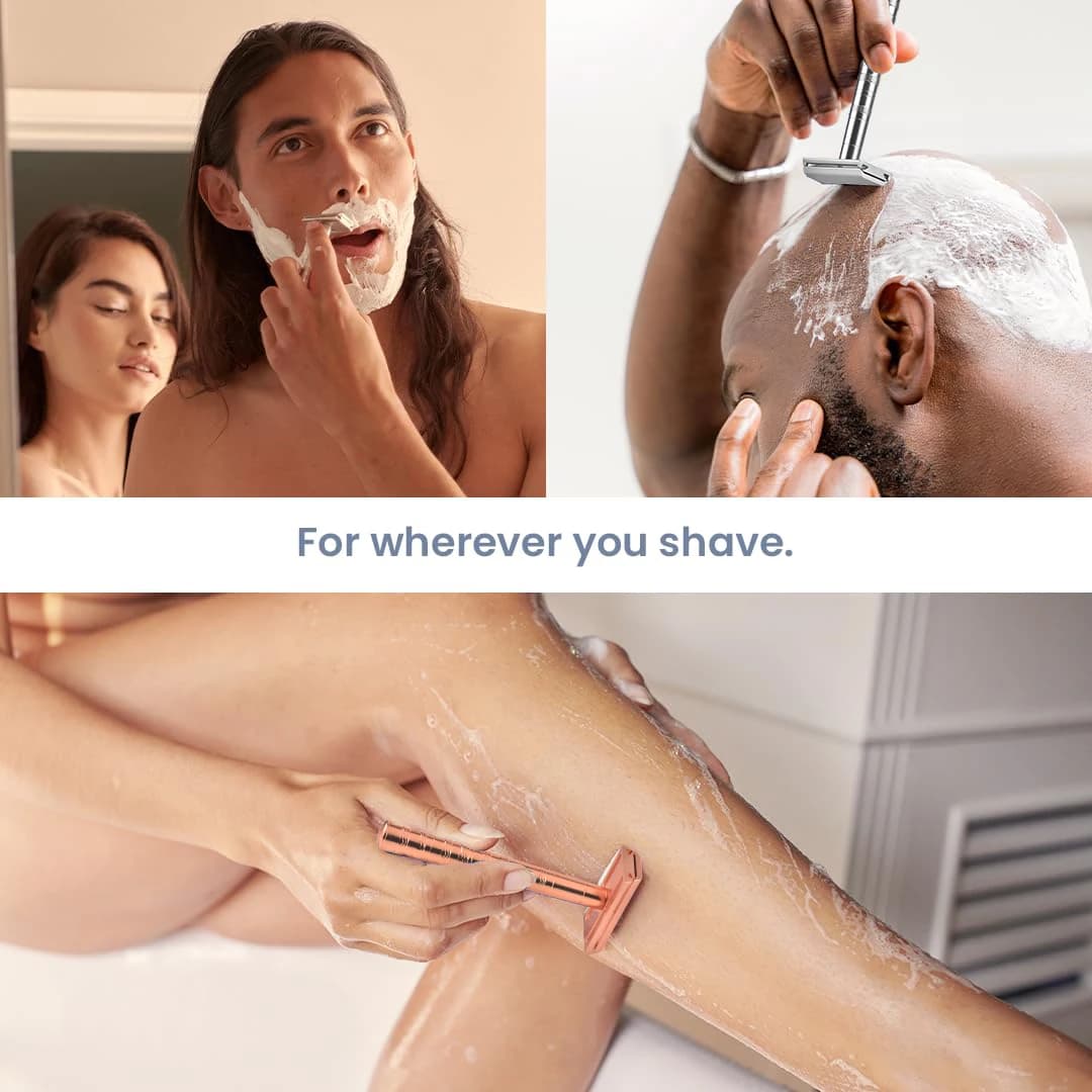 شفرة حلاقة مزدوجة الحافة مع 5 شفرات احتياطية دقيقة بزاوية 30 درجة قابلة لإعادة الاستخدام للرجال والنساء - 6