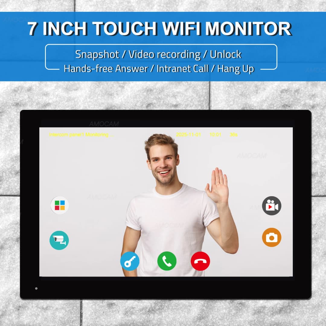 Wireless Wifi Video Doorbell System, 1080P Doorphone Door Camera, 7 Inch Touch Screen, Video Intercom 32GB card for Home 4 Wire - 3