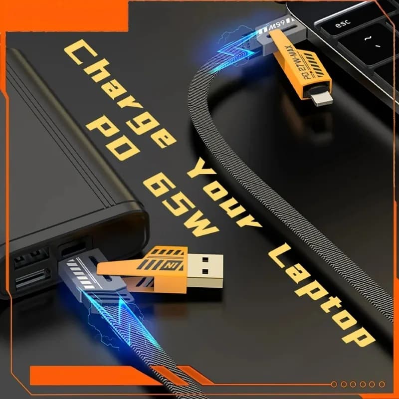 4in1 Nylon Braided USB Type C Fast Charging Cable 65W PD Data Cord for Laptop - 6