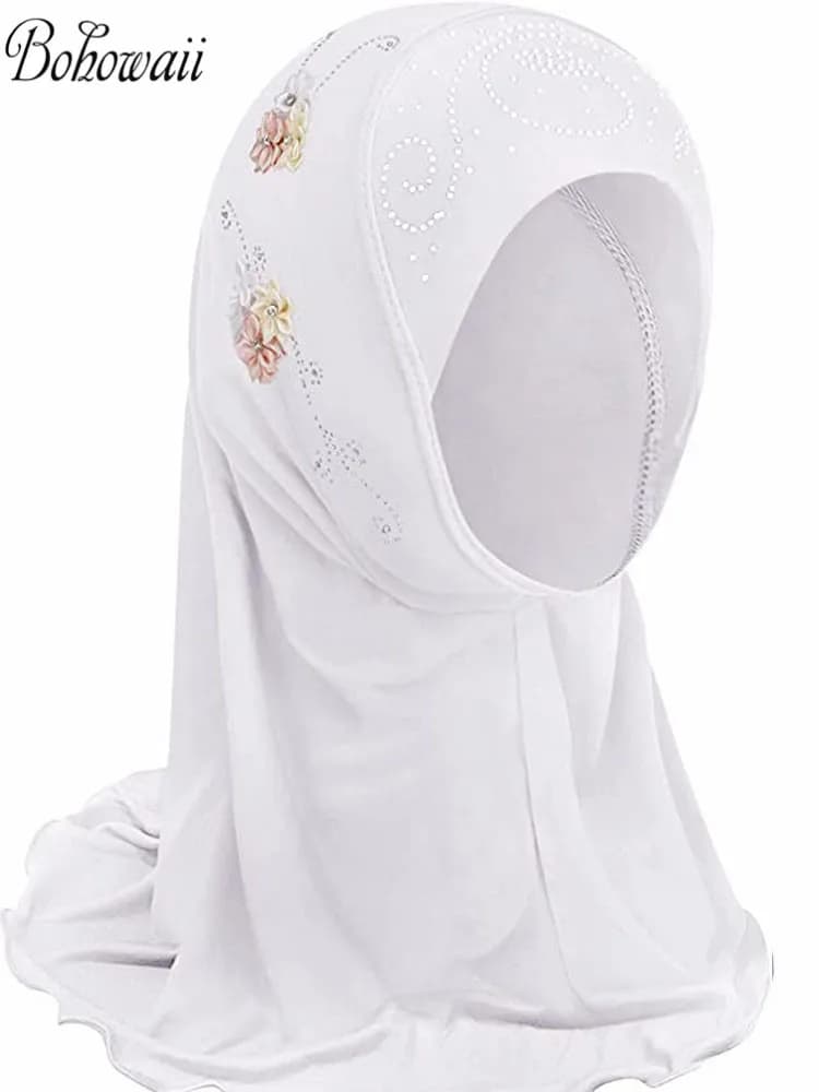 BOHOWAII حجاب أطفال بنات جاهز للارتداء، شالات إسلامية عمامة مع أوشحة زهور جيرسي، غطاء رأس (2-7 سنوات) - 5