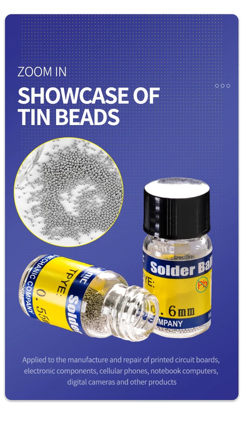MECHANIC  Leaded Solder Balls 0.2-0.76mm, 10000pcs BGA Reballing Kit for PCB/IC Chip Repair, Mobile Phone & Micro Welding Tools - 5