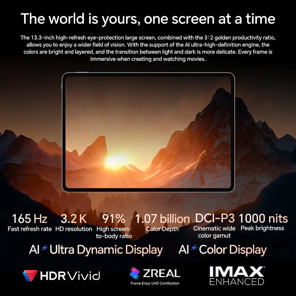 الإصدار العالمي لجهاز HONOR MagicPad 3 اللوحي بنظام أندرويد 2025 ومعالج Snapdragon 8 Gen 3 وشاشة IPS LCD مقاس 13.3 بوصة بمعدل تحديث 165 هرتز وبطارية 12450 مللي أمبير في الساعة وشحن فائق السرعة 100 واط - 3
