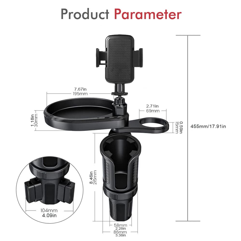 4 In 1 Car Cup Holder Expander Tray with Phone Holder Car Drink Holder 2 Cup Holders Road Trip & Car Traveling Essential Gadget - 6