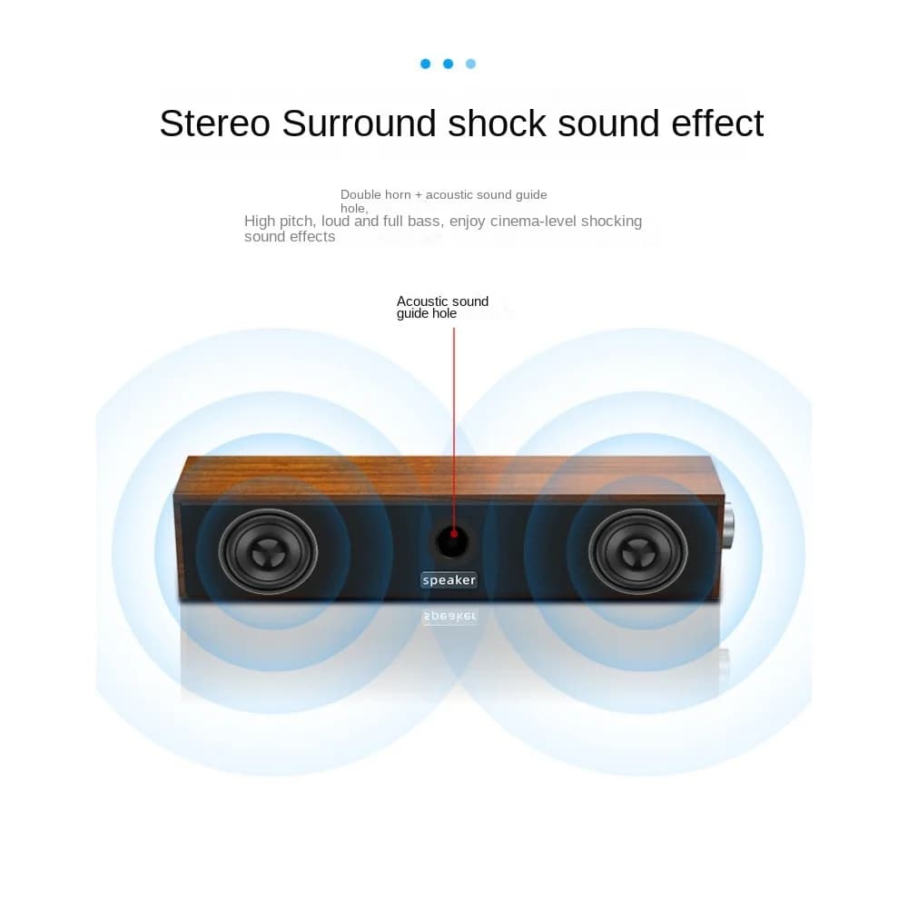 New Long Strip USB Wired Bluetooth Dual Speakers Wooden Small Speaker Computer Notebook Sound Bar Desktop Heavy Bass - 4