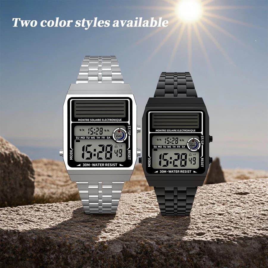 Solar Retro Fashionable Multi-function Electronic Watch, Battery Life Can Reach About Two Years, 30M Waterproof - 4