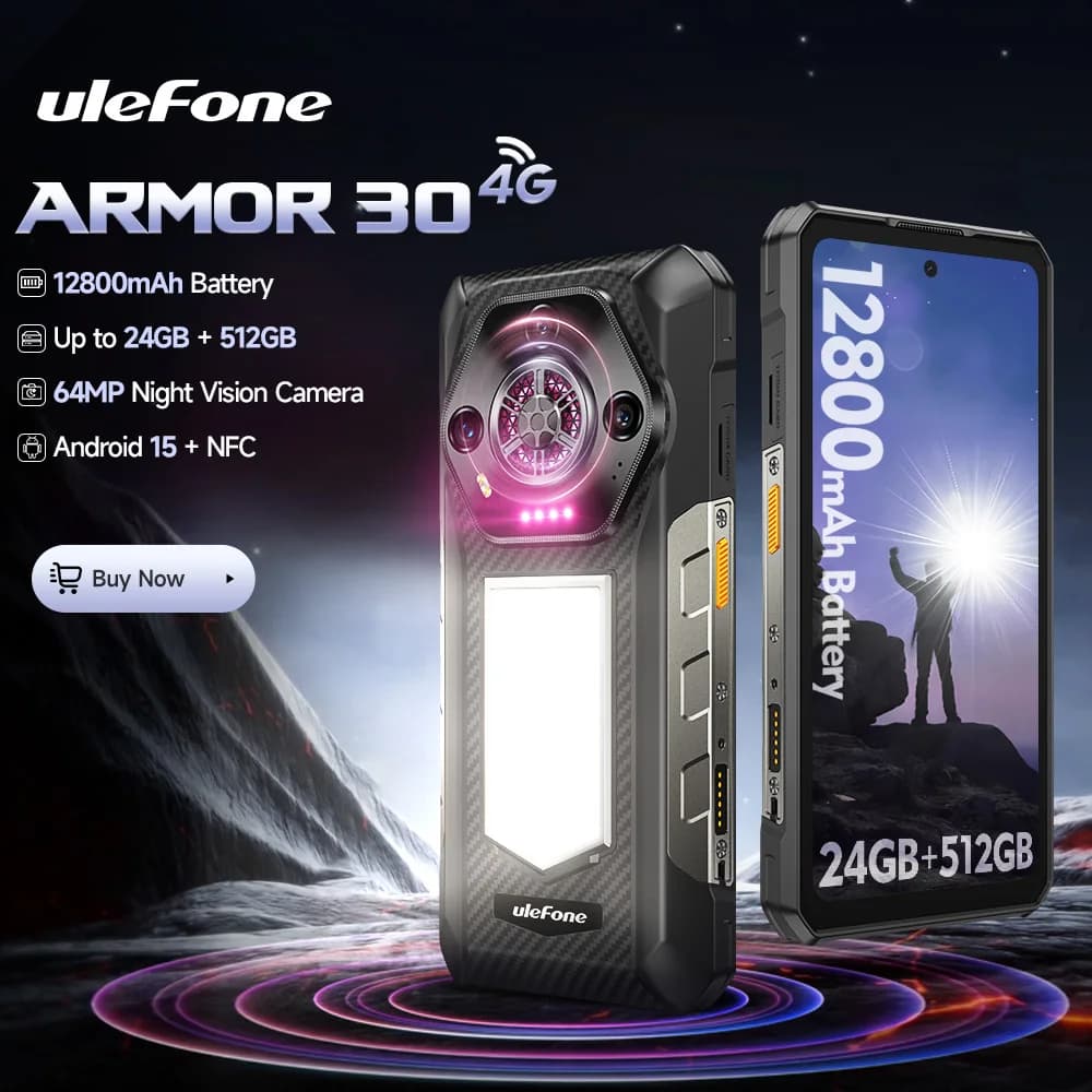 【عرض عالمي】 هاتف Ulefone Armor 30 متين ببطارية 12800 مللي أمبير وذاكرة 24 جيجابايت + 512 جيجابايت وشاشة 120 هرتز بنظام أندرويد 15 وNFC وكاميرا ليلية، نسخة عالمية