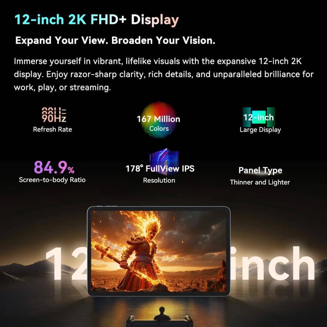 Blackview MEGA 2 Wifi Tablet PC 12'' 2K FHD+ Display Unisoc T615 12GB RAM 256GB ROM 9000mAh Battery 16MP Android 15 Tablets - 2