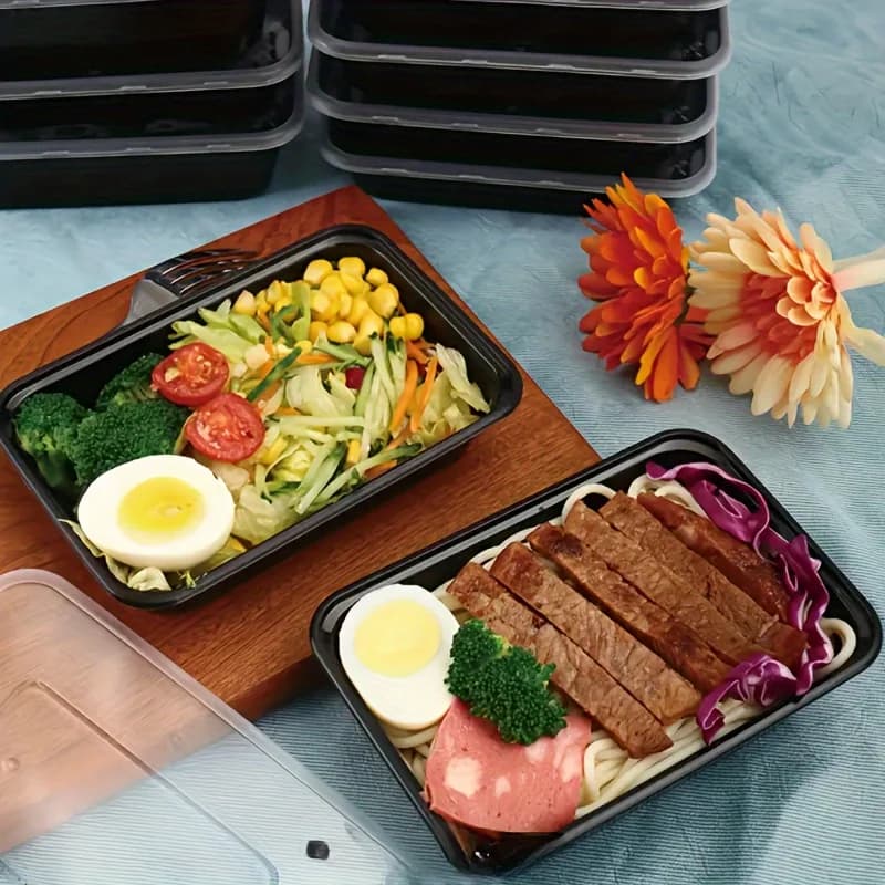 5/10/20 Pack Black Rectangular Meal Prep Containers With Lids,Disposable Plastic To Go Containers, Leak-Proof, Microwave Safe - 2