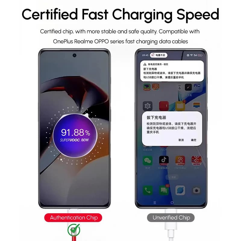شاحن سريع أصلي OnePlus Supervooc 80W من النوع A مع محول طاقة وكابل USB Type C متوافق مع OnePlus 13R و10 Pro و9 و8 و7 وNord و5 وCE5 و4 وPad 3 و2 - 5