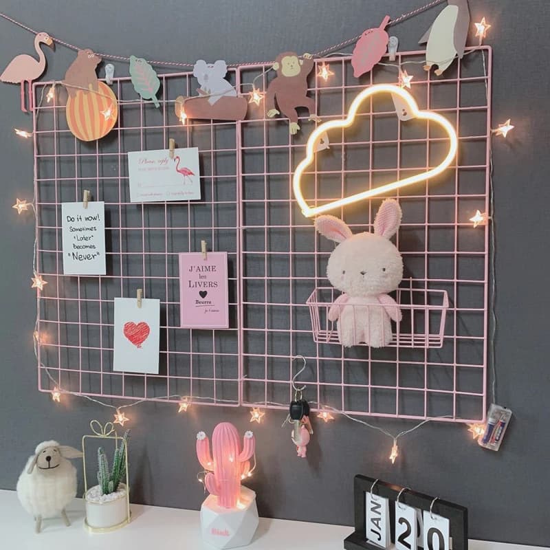 Home Wall Decoration DIY Art Iron Grid Decor Photo Frame Postcards Storage Wall Art Display Storage Rack Holder Shelf Organizer - 4