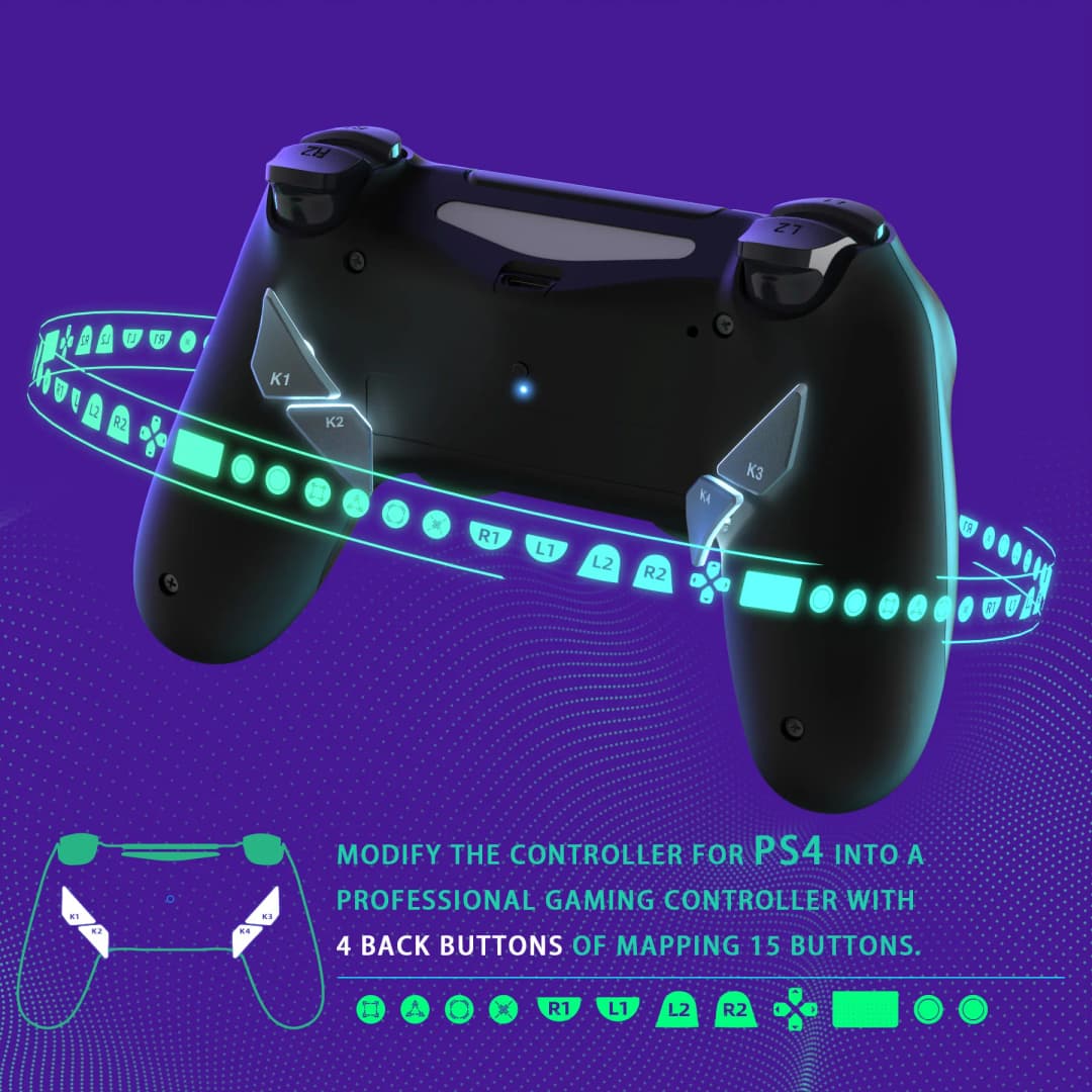 مجموعة إعادة تعيين eXtremeRate Dawn إصدار Type-C ليد تحكم PS4 Slim Pro JDM-040/050/055 مع ملفات تعريف الخرائط، غطاء خلفي وأزرار - 3