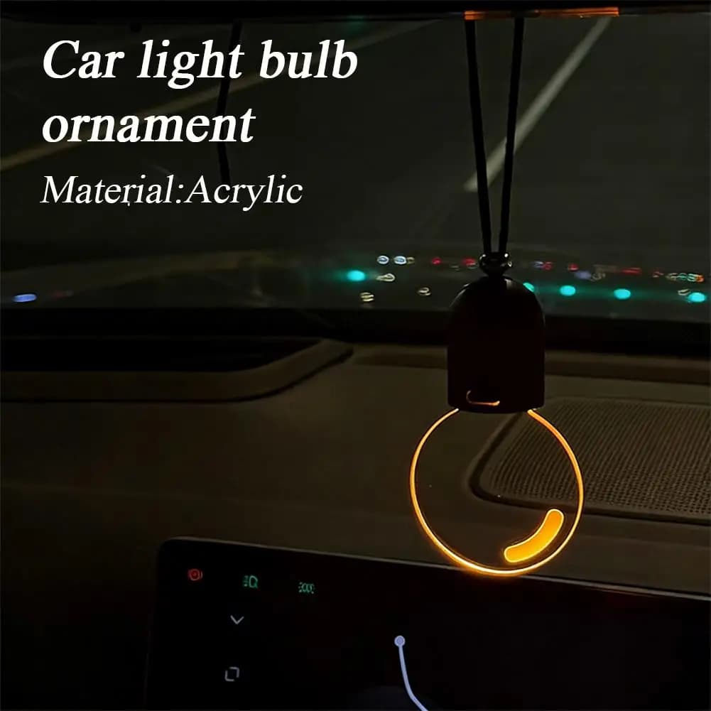 Car Rearview Mirror Pendant Decor Flat Acrylic Retro Light Bulb Atmosphere Ambient Light Interior Decoration for Car - 2