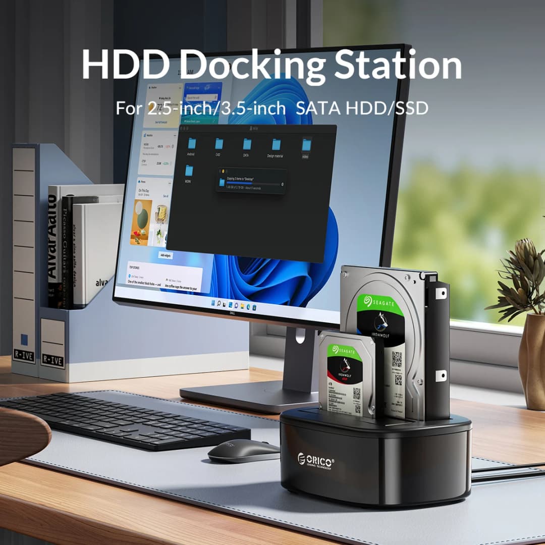 ORICO محطة إرساء مزدوجة لـ HDD مع نسخ SATA إلى USB 3.0 بدون اتصال لمحطة إرساء نسخ HDD لأحجام 2.5/3.5 بوصة SSD HDD - 2