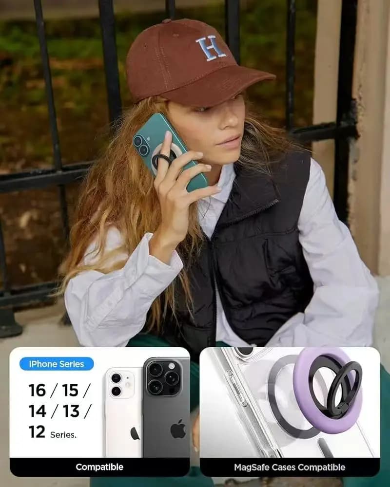 حامل حلقي دوار 360 درجة من سبايجن مع قاعدة مغناطيسية لهواتف آيفون 16 و15 و14 و13 و12 برو ماكس، مناسب لحوامل السيارة ومتوافق مع ماجسيف - 3