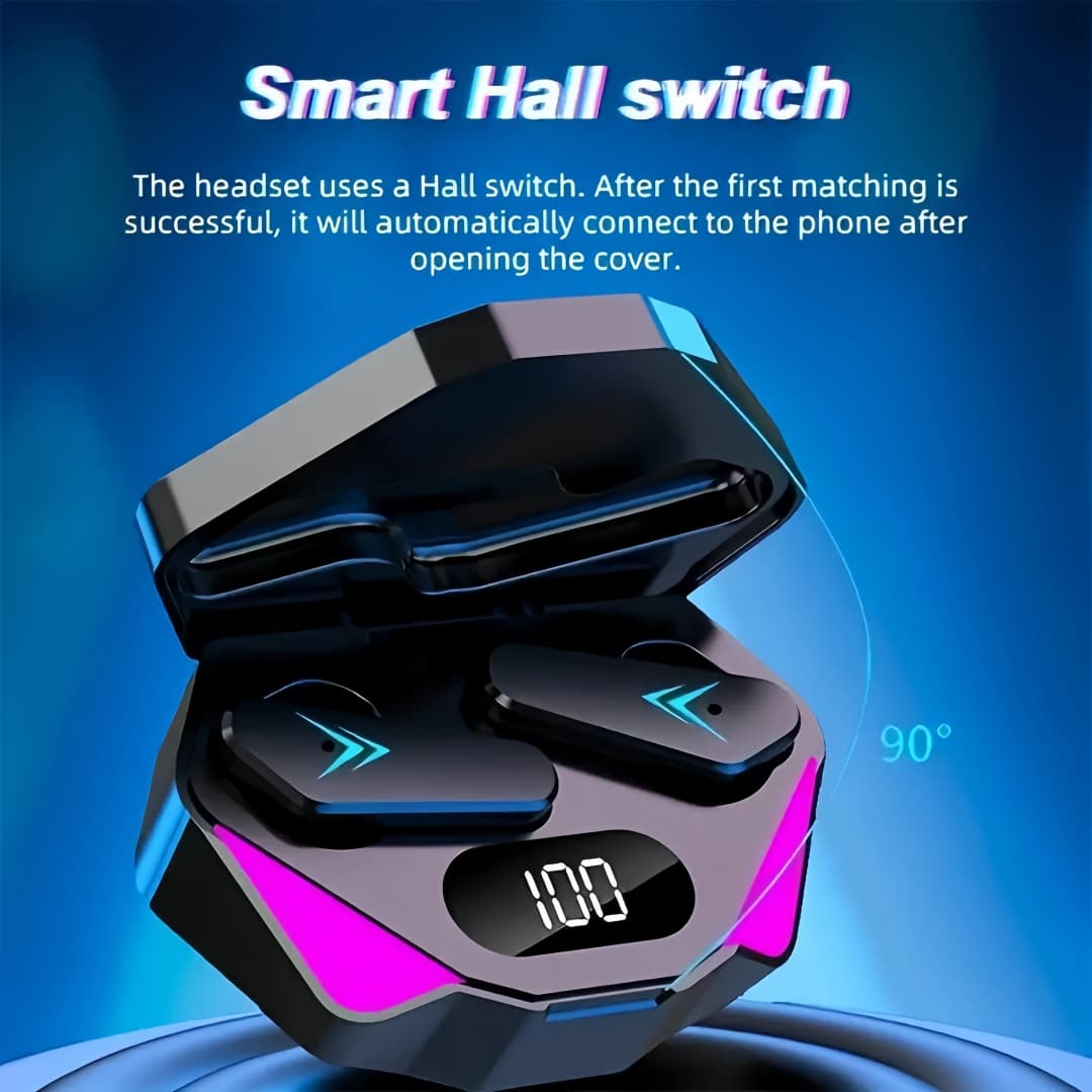 سماعة رأس للألعاب مع شاشة LED، سماعات بلوتوث لاسلكية X15 TWS تعمل باللمس مع ميكروفون للهواتف المحمولة للكمبيوتر الشخصي - 3