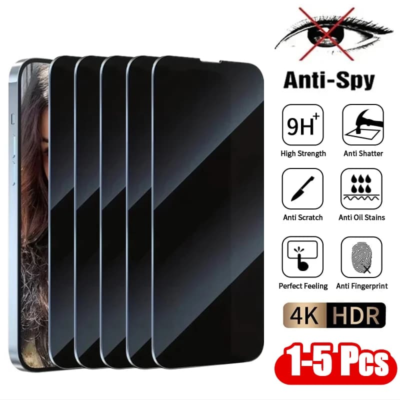 1-5 قطع زجاج مقوى مضاد للتجسس لهاتف آيفون 16 و14 و13 و11 و15 برو ماكس ميني 7 و8 بلس واقي شاشة الخصوصية لهاتف آيفون 15 وX وXR وXS ماكس