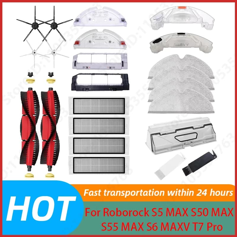 Roborock S5 MAX S50 MAX S55 MAX S6 MAXV HEPA Filter Side/Main Brush Water Tank Tray Mop Dust Box Vacuum Cleaner Accessories
