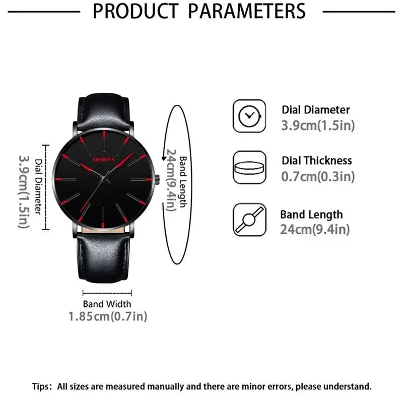 3pcs Set Fashion Mens Watches Luxury Casual Leather Quartz Wristwatch Men Business Sports Wrist Watch Bracelet Necklace Set - 2