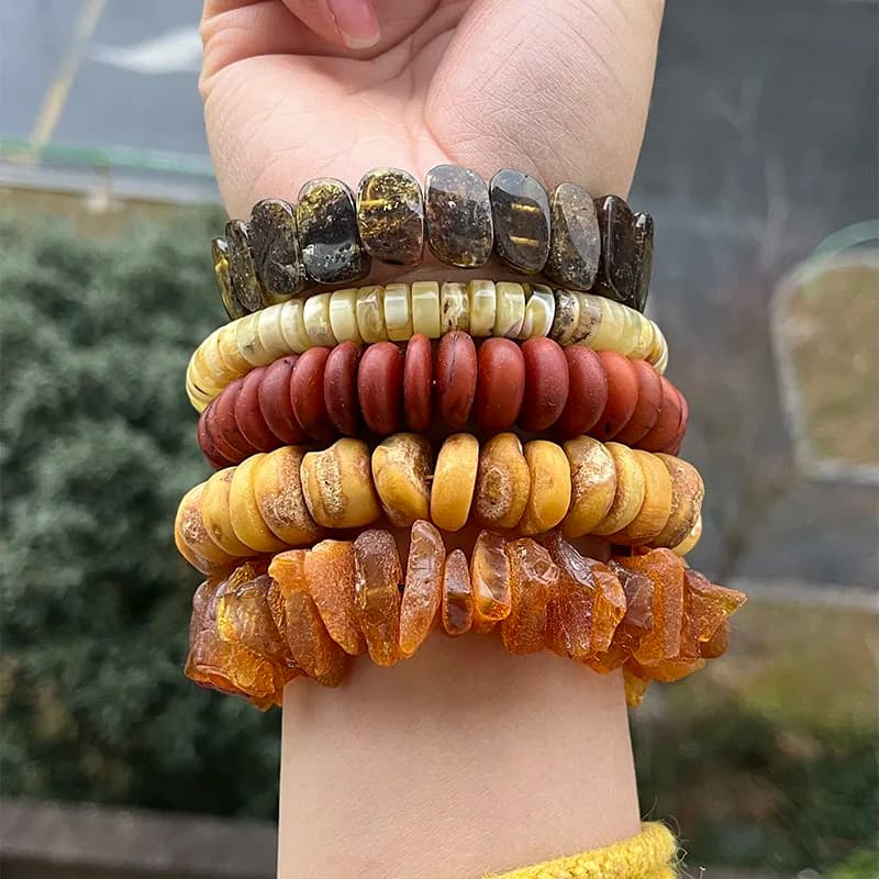 أساور كهرمان أصلية للجنسين خرز غير منتظم أصلي جديد أسود طبيعي أخضر طبي شفاء مجوهرات مصنع هدية فريدة من نوعها - 4