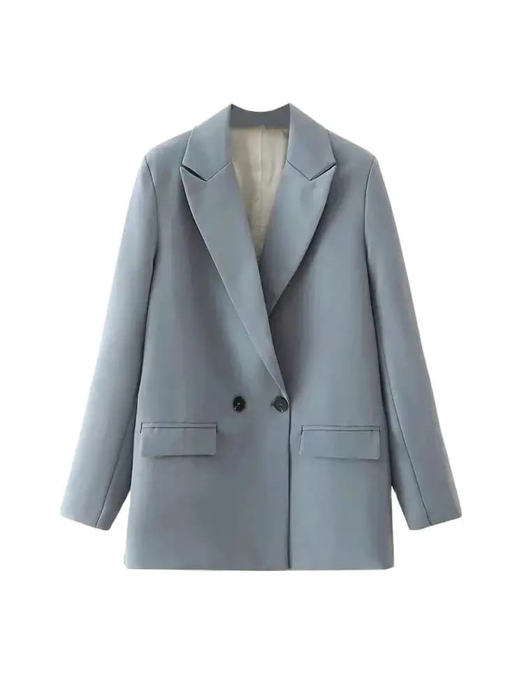 Women Chic Office Lady Double Breasted Blazer Vintage Coat Fashion Notched Collar Long Sleeve Ladies Outerwear Stylish Tops - 3