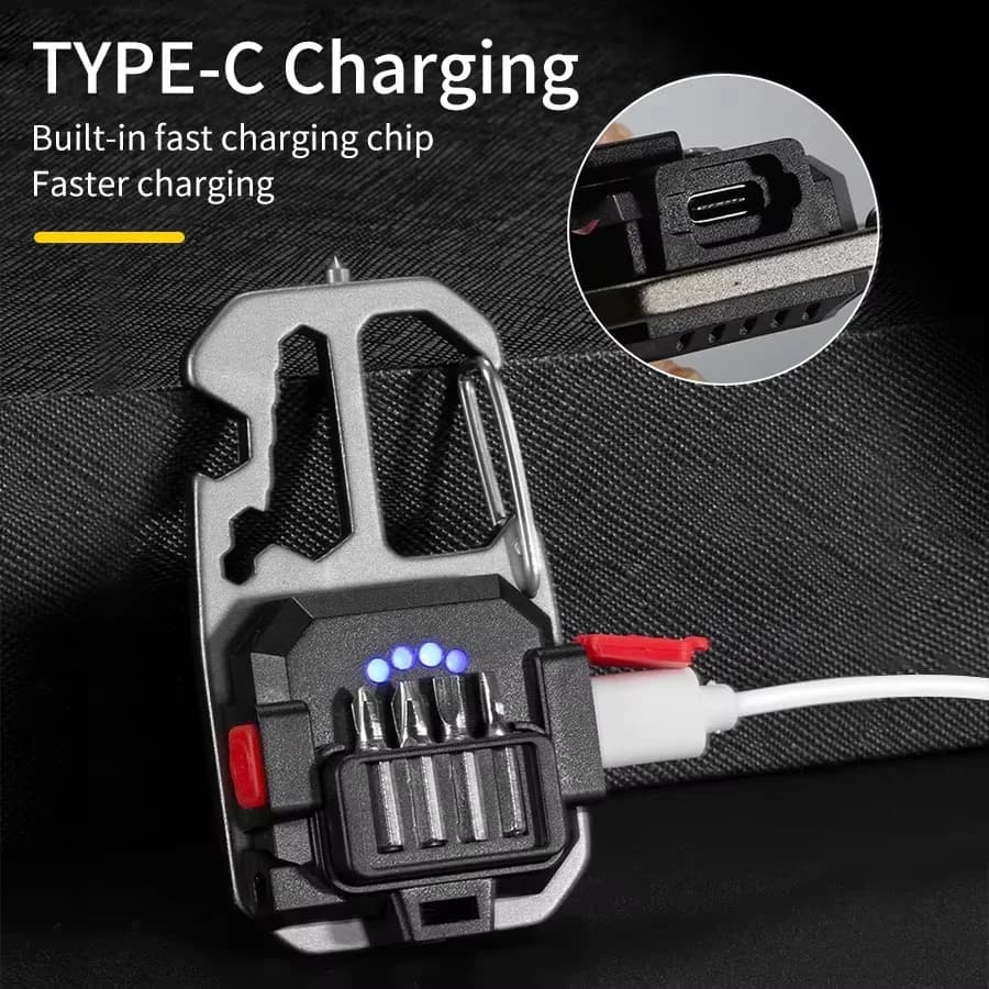 كشاف صغير متعدد الوظائف مع سلسلة مفاتيح، كشاف محمول قابل لإعادة الشحن، مصباح طوارئ للتخييم في الهواء الطلق - 4