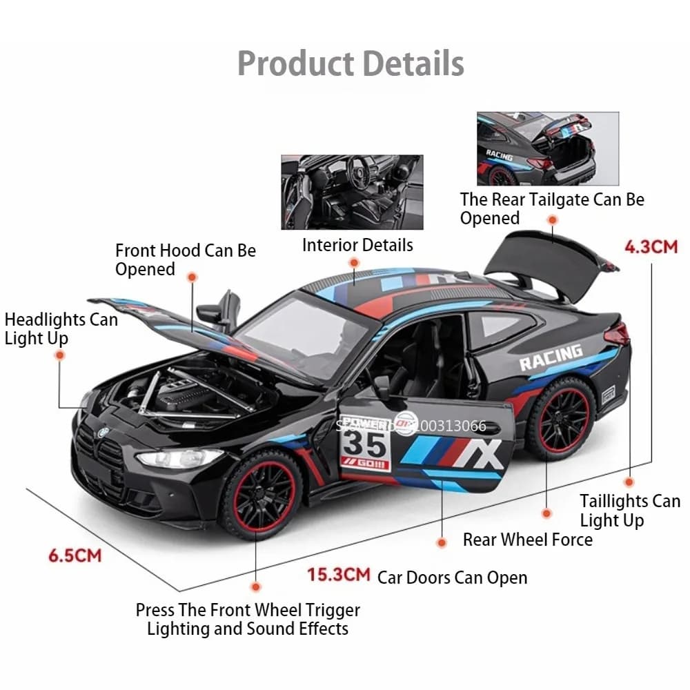 سيارة M4، مقياس 1:32، سبيكة معدنية، مع أصوات وأضواء، هدية مثالية للأطفال - 2