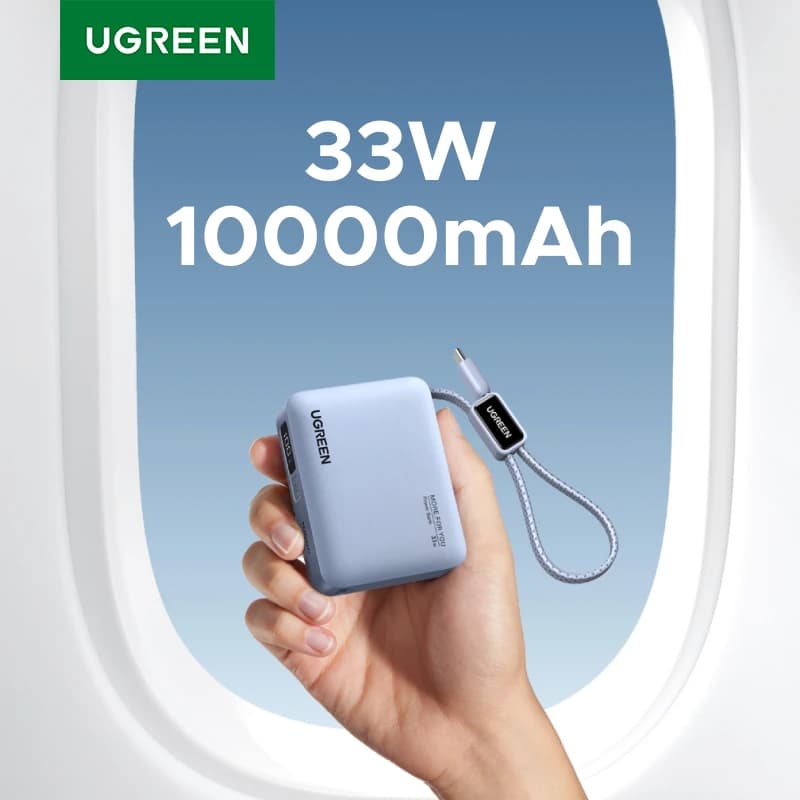 【CCC】 بنك طاقة UGREEN ميني 33 واط 10000 مللي أمبير كابل Type-C مدمج شاحن PD 30 واط متوافق مع بطارية خارجية Xiaomi 33 واط
