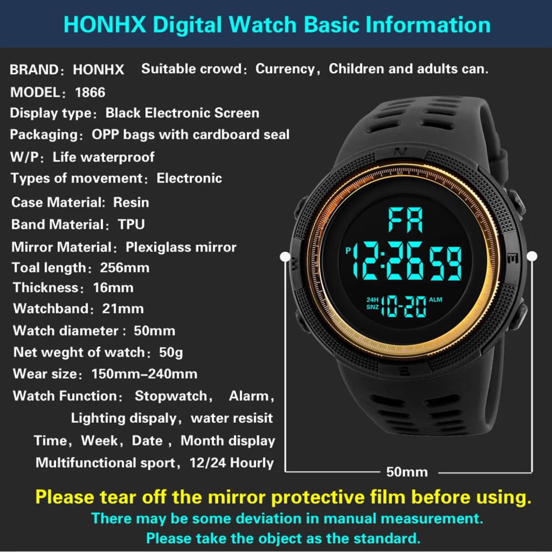 ساعة رياضية رقمية رجالية مقاومة للماء كاجوال مضيئة ساعة إيقاف منبه ساعة جيش بسيطة للجري والتسلق والصيد - 3