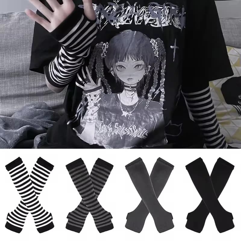 Y2K Gothic Lolita Fingerless Long Gloves JK Punk Hip-hop Winter Arm Cuff Warmer Mitten Cool Girls Unisex Gloves Outdoor Warmer