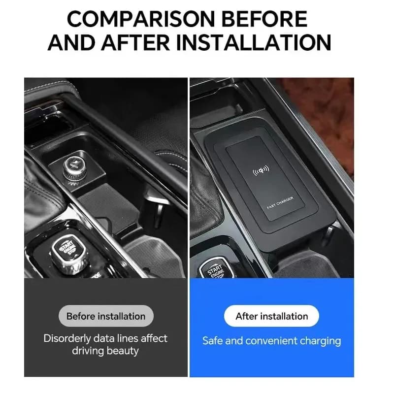 شاحن لاسلكي للهاتف مع حامل شحن لسيارات فولفو XC90 S90 V90 XC60 S60 V60 C60 موديلات 2018-2021، إكسسوارات - 4