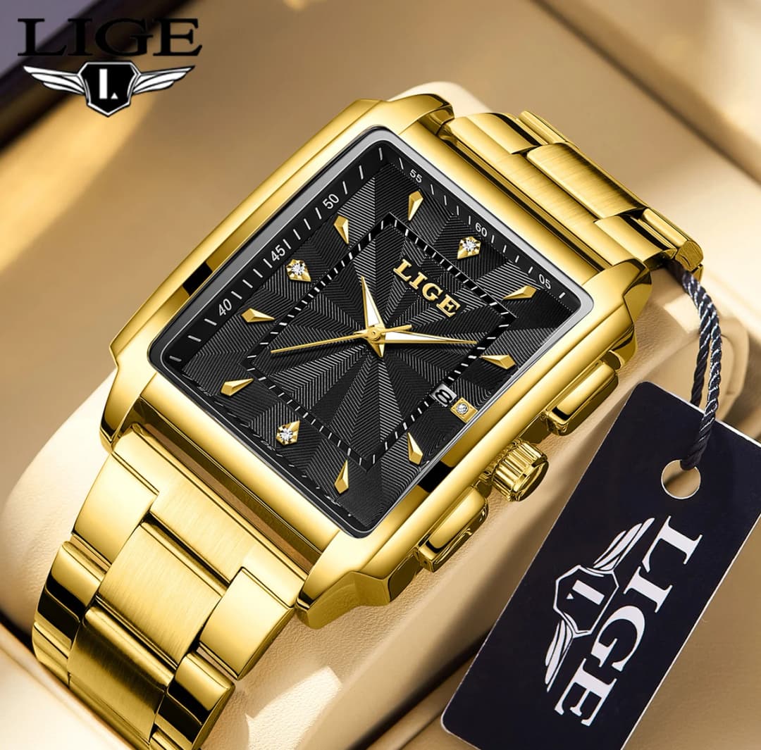LIGE Fashion Business Watch Men Square Sport Waterproof Watches For Men Top Brand Luxury Military Quartz Chronograph Wristwatch - 3