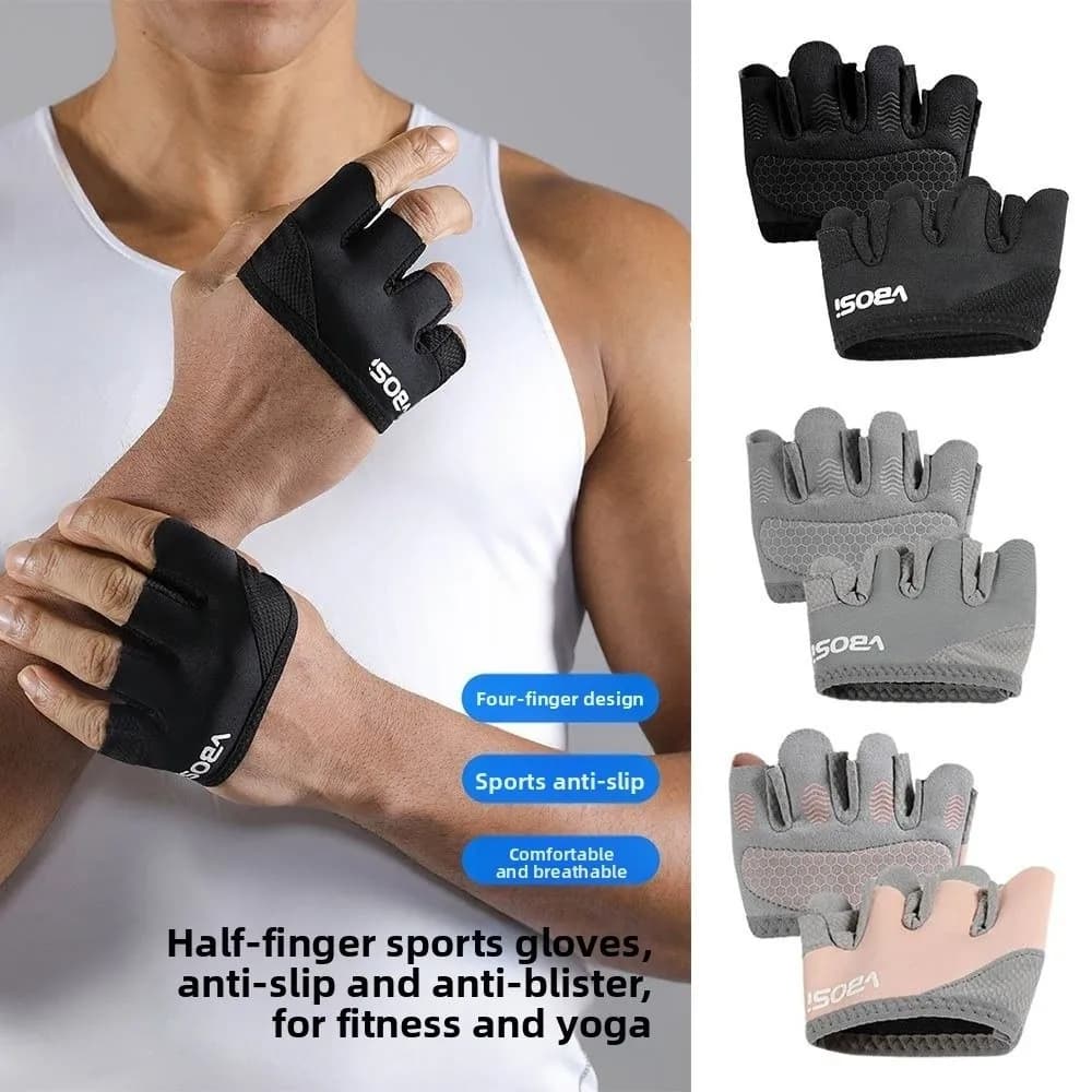 1Pair Anti-Slip Gym Half Finger Gloves Breathable Four Finger Weight Lifting Grips Anti-callus Lightweight - 4