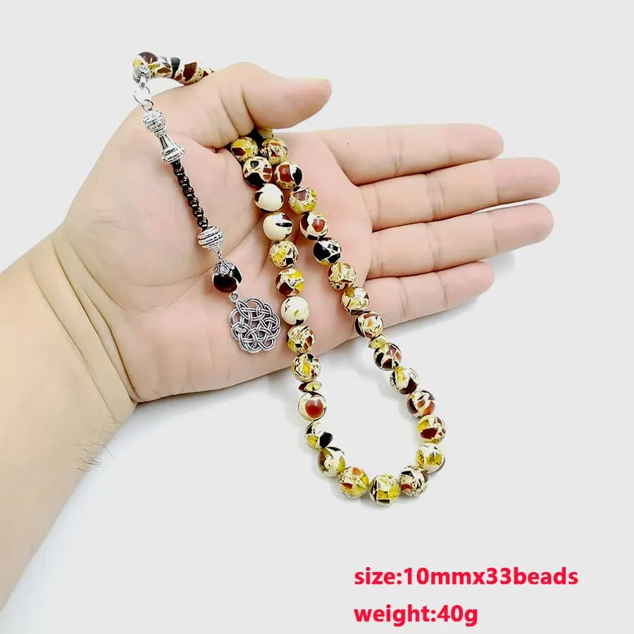 تسبيح راتنج 33 حبة أسورة مسبحة هدية رمضان وعيد للمسلمين إكسسوارات عربية يدوية - 6