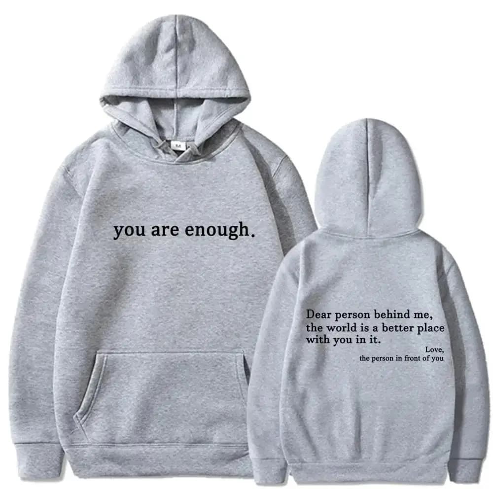 Autumn Winter Men Hooded Dear Person Behind Me You Are Enough Print Fashion Sweatshirt Hip Hop Casual Unisex Clothing - 2