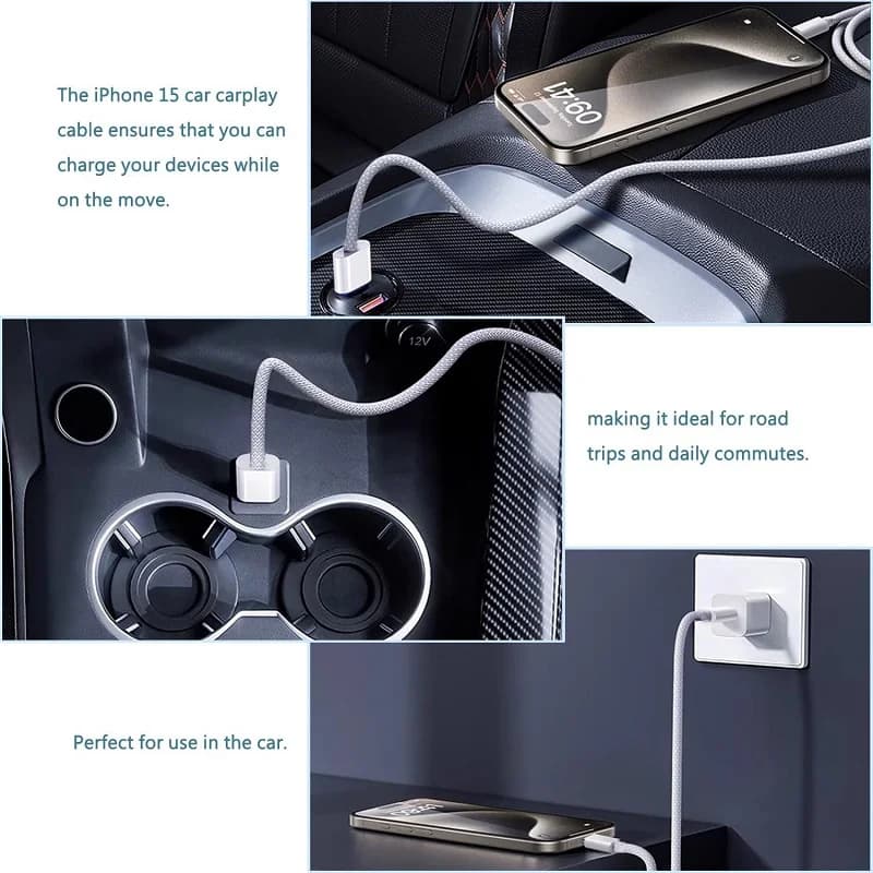 كابل شحن سريع 60W PD USB-C إلى USB C، لآيفون 17 برو ماكس و16 و15 بلس و14 و13 و12 و11 وX وXS، شحن سريع Type C - 5