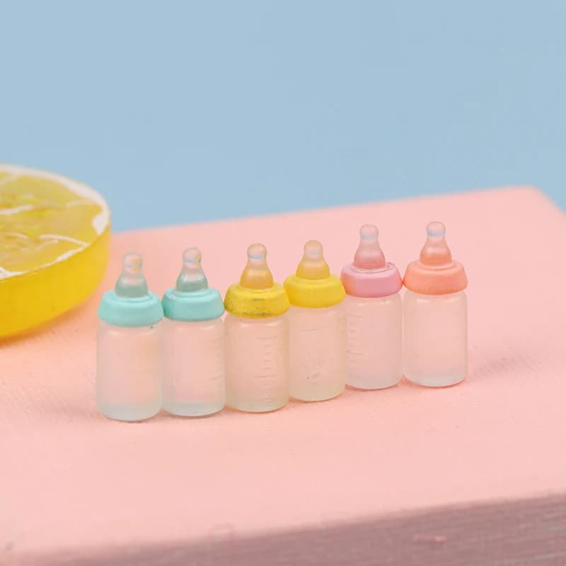 6Pcs 1:12 Dollhouse Miniatures Milk Bottle Baby Bottle Model Kitchen Accessories For Doll House Decor Kids Pretend Play Toys DIY - 5