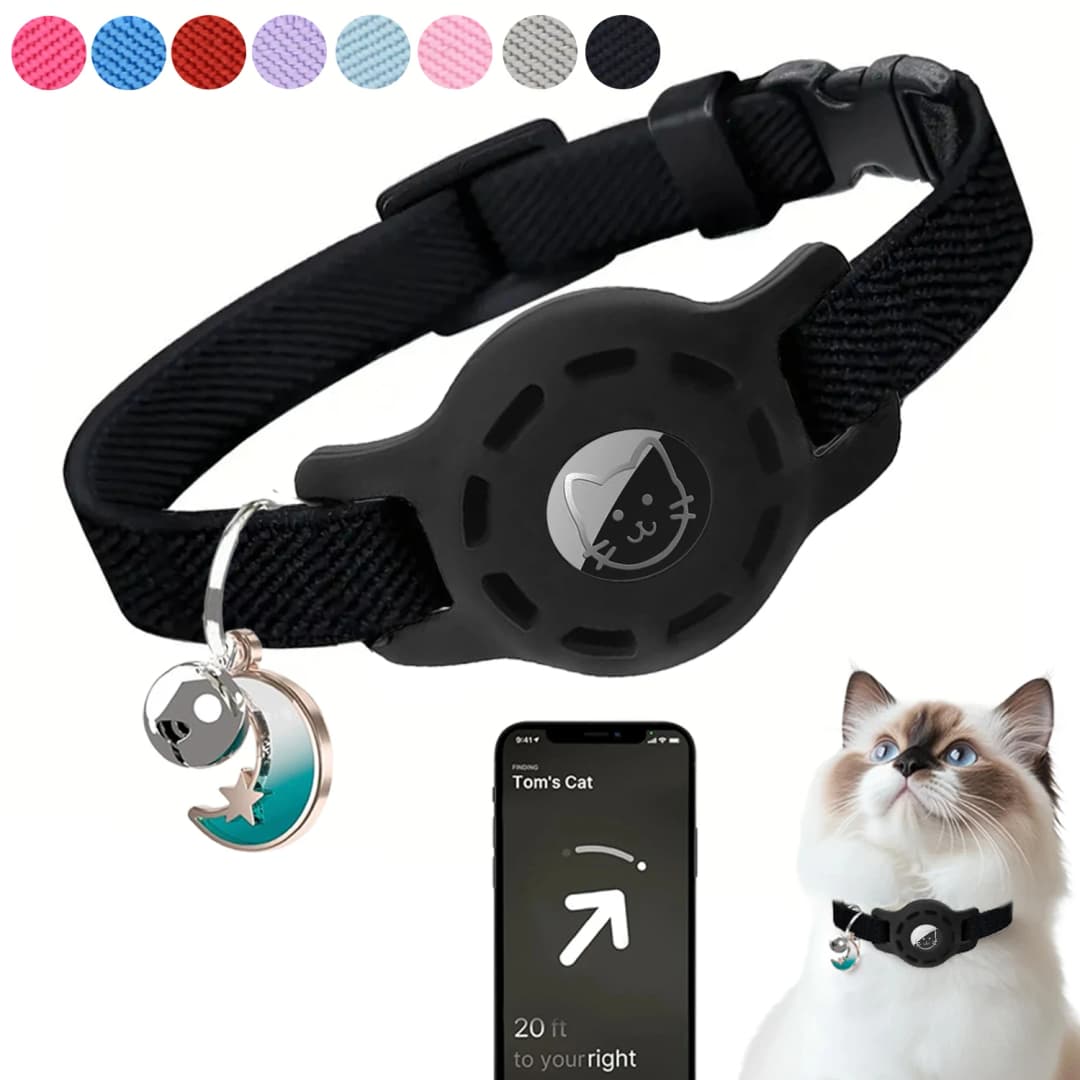 Fashion Airtag Pet Collar Adjustable Elastic Nylon Puppy Cat Collar with Bell Anti-lost GPS Tracker Case（No tracker included）