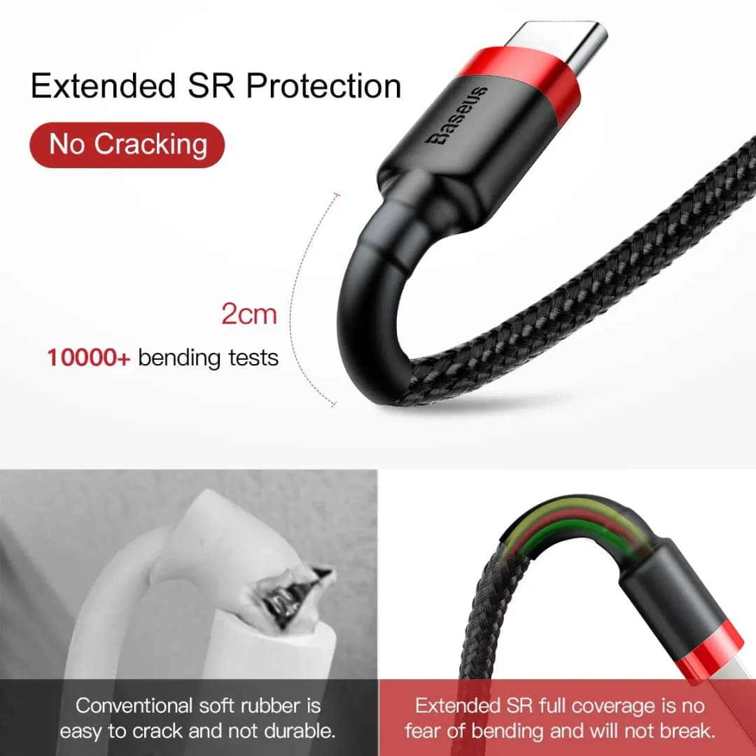 كابل Baseus USB C لهاتف ون بلس 12 شحن سريع 3.0 كابل USB C شحن سريع نوع C لهواتف هواوي وشاومي 13 سلك شاحن USB-C - 3