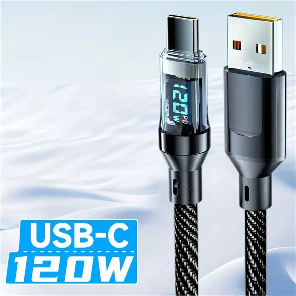 كابل شحن سريع 120 واط من USB إلى Type C مع شاشة LED، كابل بيانات Type-C إلى Type-C لهواتف هواوي وأوبو وفيفو - 4
