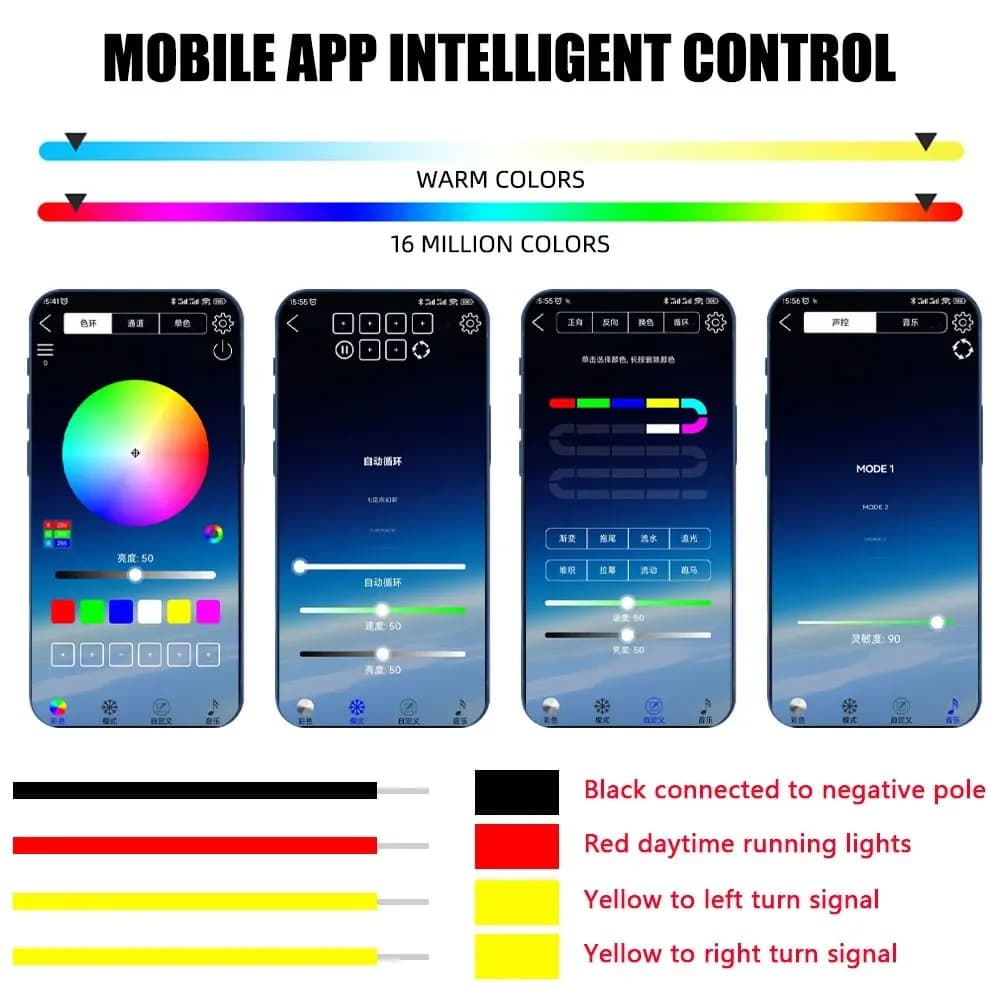 أضواء نهارية LED للسيارة شريط إضاءة DRL زخرفي إضاءة أمامية إشارة انعطاف RGB مع تحكم عن بعد عبر تطبيق - 6