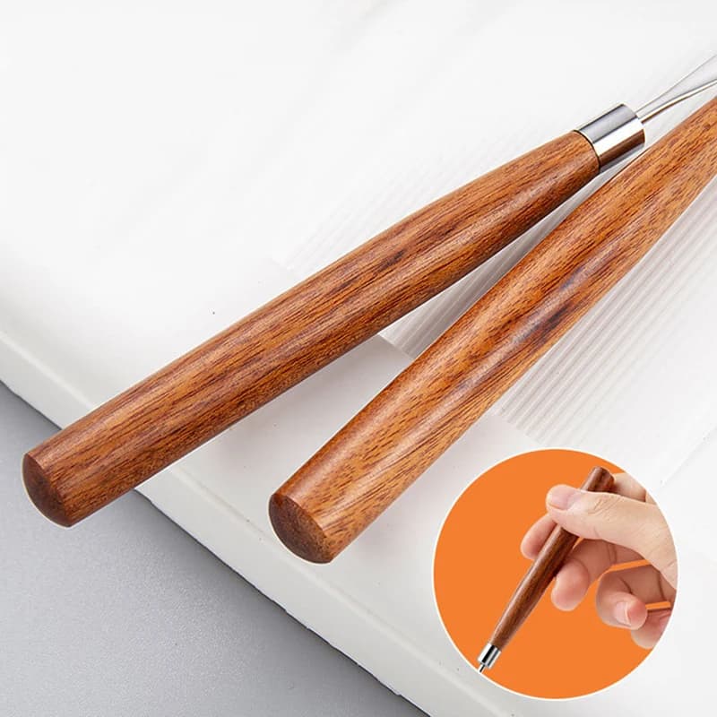 Stainless Steel Mixing Spatula Tool Nail Art Wooden Handle Spatuler Rod Metal Stirring Mixing Pigment Stick Manicure Tool - 3