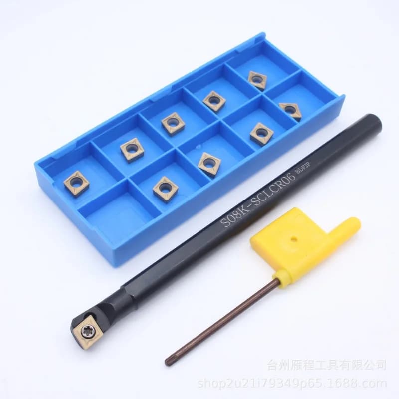 أدوات تدوير مخرطة قضيب ثقب 8 مم S08K-SCLCR06 مع 10 قطع CCMT060204-HM ومفتاح T8 للتشطيب شبه النهائي والنهائي