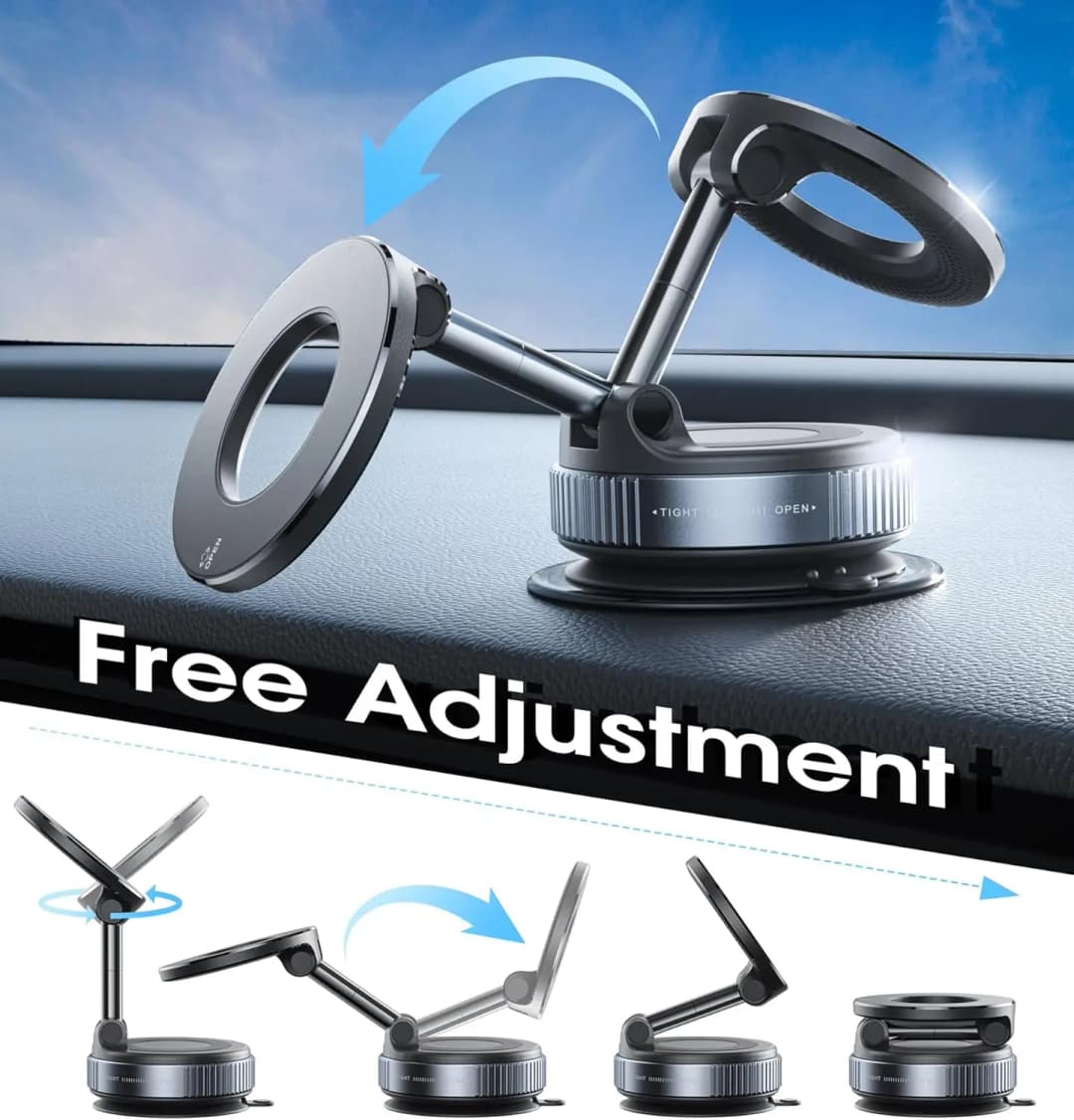 Strong Magnetic Car Phone Holder Foldable 360° Adjustable Vacuum Suction Mount Universal for Car, Desk, Bathroom - 4