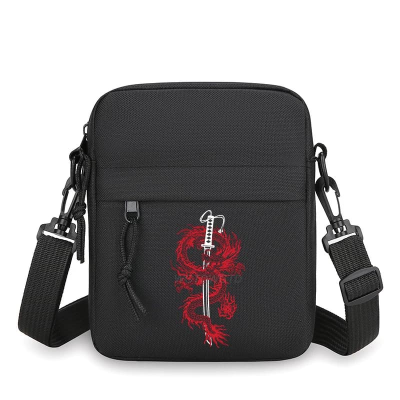 Men's Shoulder Bag Japanese Style Vintage Dragon Small Crossbody Bags Man Fashion Zipper Mini Mobile Phone Bag Fun Messenger Bag - 5