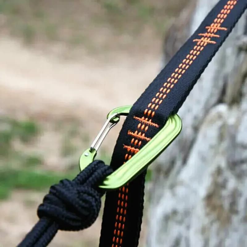 Correias de poliéster reforçado para acampamento ao ar livre Black Hammock Straps 5 Ring alta carga-rolamento farpado 2pcs - 4
