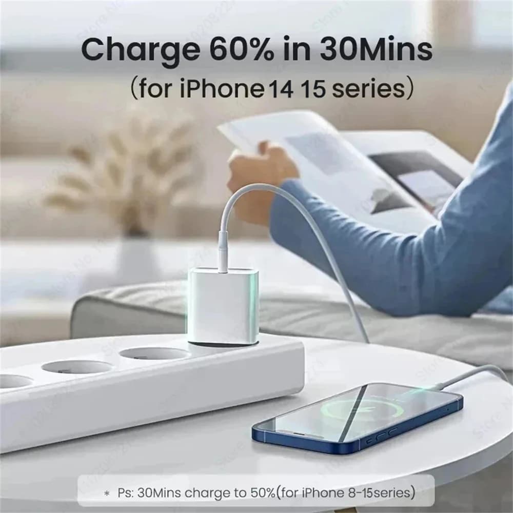 شاحن سريع USB نوع C لهواتف Apple، iPhone 16، 15، 14، 13، 12، 11 Pro Max، XR، XS Plus، كابل شحن PD 40W - 5